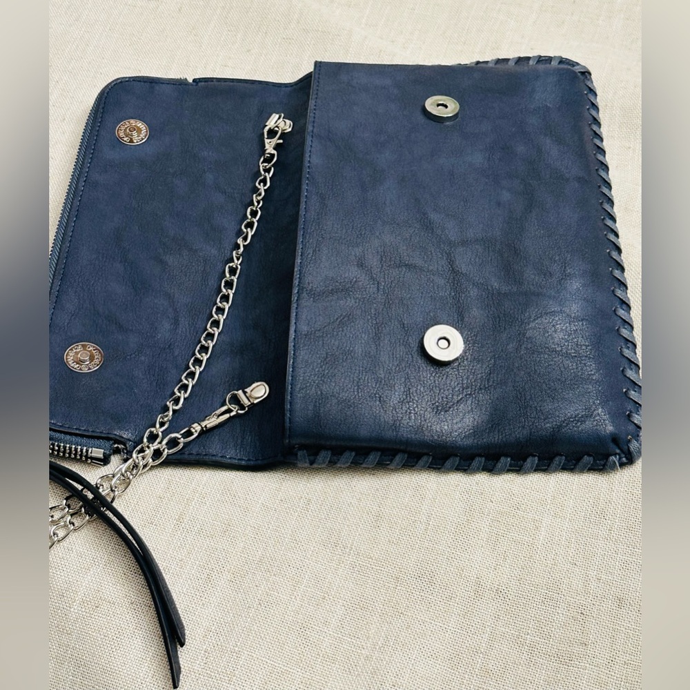 Leather Clutch with Chain Strap Urban Expressions Navy Vegan - Picture 7 of 9